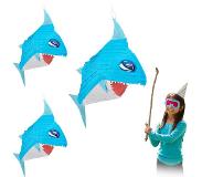 Relaxdays 3 x pinata haai - haaien piñata - 68 cm - verjaardag - zelf vullen - decoratie