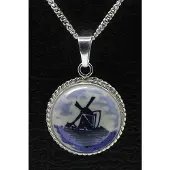 MOOYE ® - Collectie Zilveren Molen Delftsblauw rond 22mm ketting hanger