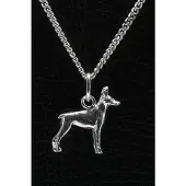 MOOYE ® - Collectie Zilveren Dwergpincher oren gecoupeerd ketting hanger - klein