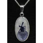 MOOYE ® - Collectie Zilveren Molen Delftsblauw ovaal 28mm ketting hanger