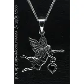 MOOYE ® - Collectie Zilveren Engel met kristal zwart hart ketting hanger