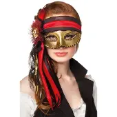 Coppens Venetiaans masker Donna Pirata (rood, zwart en goud)