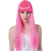Boland Pruik lang haar pony roze Chique