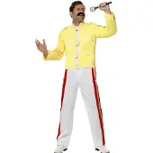 Smiffys Freddy Mercury Original kostuum (geel, wit en rood, M (borst 96,5-101,5cm /binnenbeen 83cm))