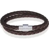 Memphis leren wrap armband Donkerbruin Zilver-22cm