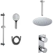 Mueller Ufo chroom thermostatische regendouche 30cm met plafondarm en handdouche op glijstang