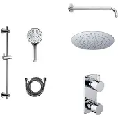 Mueller Ufo chroom thermostatische regendouche 30cm met wandarm en handdouche op glijstang