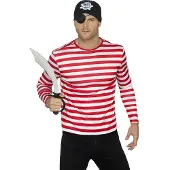 Smiffys Shirt streep rood wit (rood wit, S)