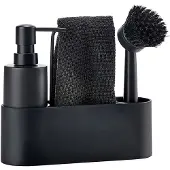 Zone Singles Afwasset 22 x 6,7 x 19 cm 4 stuks Black - vaatwasserbestendig- met afwasborstel en zeepdispenser - afwas set