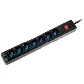 Atlantis Land P011-SL3007-B, 7 stopcontacten, 16A, 2500W, zwart, 1,5 meter