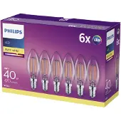 Philips Čirá gloeilamp, type kaars, met een traditionele uitstraling, 40W, B35, 6x E14, 4,3W, 40W, E14, 470 lm, 15000 uur, warm wit