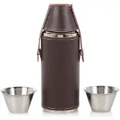Adlibris Waterfles - Veldfles - Inclusief 2 shotglaasjes - Leren omhulsel - Ideaal voor hiken, picnicken en kamperen