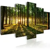 Karo-art Canvas Schilderij Avontuur in het Bos, groen/bruin, 5luik, 2 maten