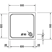 Duravit D-Code douchebak 90x90 wit Vierk. afvoer doorsn. 9