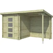 Outdoor Life Blokhut met overkapping Jelle 370x175 Olijfgroen Geimpregneerd