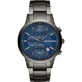 Emporio Armani NIEUW HEREN CHRONOGRAAF POLSHORLOGE AR11215 BLAUWE WIJZERPLAAT GUNMETALEN RIEM, CERTIFICAAT VAN ECHTHEID