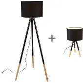 QAZQA Set van tafel- en vloerlamp met kap zwart - Pip