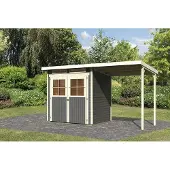 Karibu tuinhuis Glücksburg 2, set met uitbouw, kleur terragrau, echte houten tuinhuis, schuur, berging