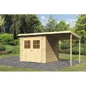 Karibu tuinhuis, tuingericht, model Glücksburg 4, in een set met een aanbouwdak, onbehandeld, afmetingen 426x217x220 cm