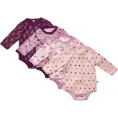 Pippi Baby Pippi Rompers l/s - 4-pack - Roze/Paars m. Patroon - - 50 - Rompers Lange Mouw