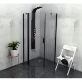 Polysan Zoom Black Kwartronde douchecabine 90x90cm, helder glas, links