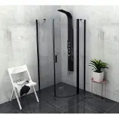 Polysan Zoom Black Kwartronde douchecabine 90x90cm, helder glas, rechts