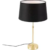 QAZQA Tafellamp goud/messing met linnen kap zwart 35 cm - Parte