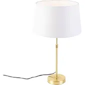 QAZQA Tafellamp goud/messing met linnen kap wit 35 cm - Parte