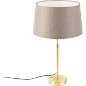 QAZQA Tafellamp goud/messing met linnen kap taupe 35 cm - Parte