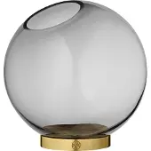AYTM Vaas Globe, Ø 17 cm, rookgrijs / goud, glas, roestvrij staal Globe, messing / goud, Roestvrij staal, Design