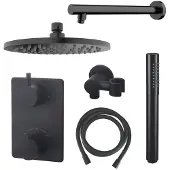 Mueller Black inbouw doucheset rond met 20cm hoofddouche wandarm staafhanddouche mat zwart
