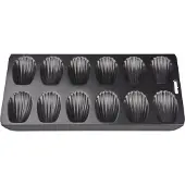 Patisse plaque a madeleine antiadhésif en acier revetu - 12 cavités - 40x19 cm - noir