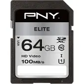 PNY CARD XC Kaart 64GB Elite, lees snelheid 100MB/s, retailverpakking