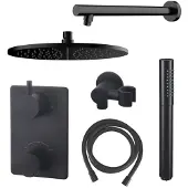 Mueller Black inbouw doucheset rond met 30cm hoofddouche wandarm staafhanddouche mat zwart
