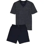 Schiesser Pyjama kort donkerblauw / grijs