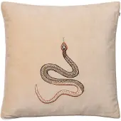 Chhatwal & Jonsson Kussenhoes met geborduurde cobra, 50x50 cm Beige