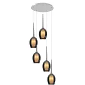 Highlight Hanglamp Belle Nikkel Rond 5 Lichts Smoke Glas