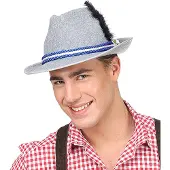 Widmann - Boeren Tirol & Oktoberfest Kostuum - Bierfeest Fedora Met Edelweiss - Grijs - Bierfeest - Verkleedkleding