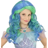 Widmann Mooie pruik met lang haar in blauw met groen