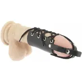 Rimba - Lederen Penis Strap met Veter en Bandje over Eikel - Zwart