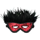 Rimba - Burlesque Masker Met Veren - Zwart/Rood