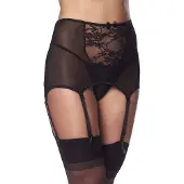 Amorable - 50's Style Jarretelgordel - Incl. String en Kousen - Zwart - S/M