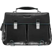 Piquadro Blauwe vierkante aktetas Leer 43 cm Laptopcompartiment zwart