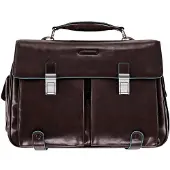 Piquadro Blauwe vierkante aktetas Leer 43 cm Laptopcompartiment bruin