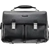 Piquadro Mode Aktetas Leer 43 cm Laptopcompartiment zwart