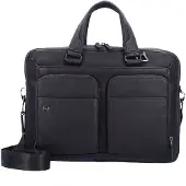 Piquadro Zwarte vierkante aktetas 39 cm met laptopvak blauw