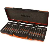 Beta 867/C38 Assortiment van 38 zeskant bits | 10 mm | en 1 bithouder met T handgreep en cardangewricht | in metalen kist met zachte foam - 008670938 008670938