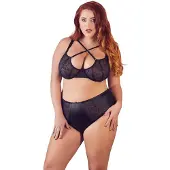 Cottelli Plus Size - Kruisband BH en slip (zwart) - 85E/L