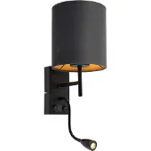 QAZQA Art Deco wandlamp zwart met velours donkergrijze kap - Stacca