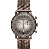 Giorgio Armani Emporio herenhorloge AR11169 Grijs gradiënt wijzerplaat Bruin mesh band